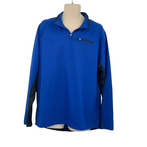 Fila Mens LS 1/4 Zip Pullover Golf/Track Athletic Jacket Royal Blue/Black‎ L